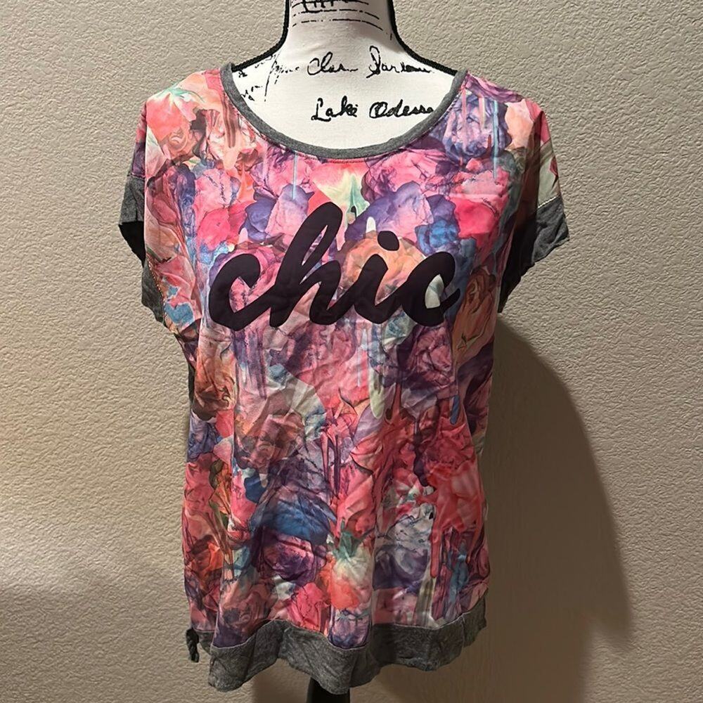 Apt 9 Bright Multicolor Abstract Print Water Color Chic tee sz M
